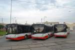 nové autobusy Solaris Urbino seřazené po ve vozovně Medlánky po dodání do Brna